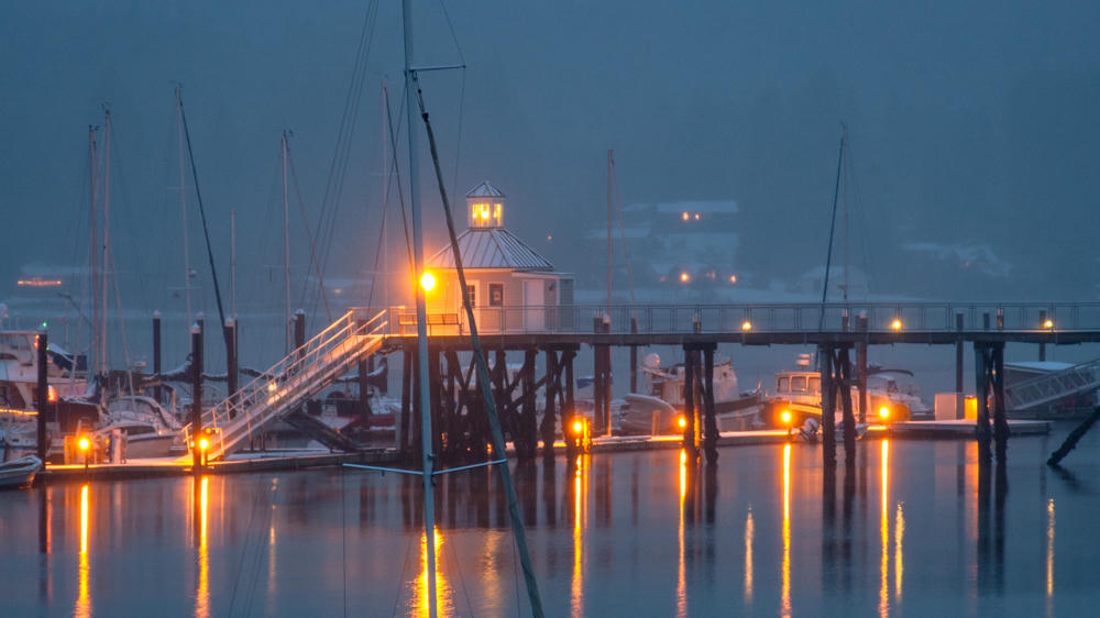 Marina on a Snowy Night